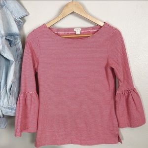 J. Crew Red & White Striped Bell Sleeve Top